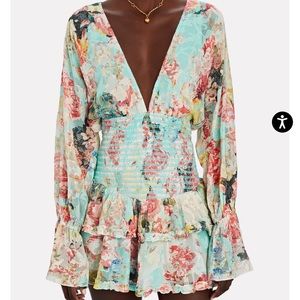 Hemant and Nandita Floral Long Sleeve Mini Dress (Light Blue)